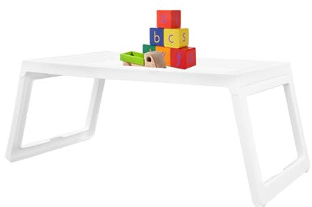 vinnyooc 4 st sängbricka, bord, frukostbricka, vikbar bricka, bordsbricka, serveringstabletter, skottskrivbord, laptopbord med vikbara ben för sängar, soffor, picknick (vit)