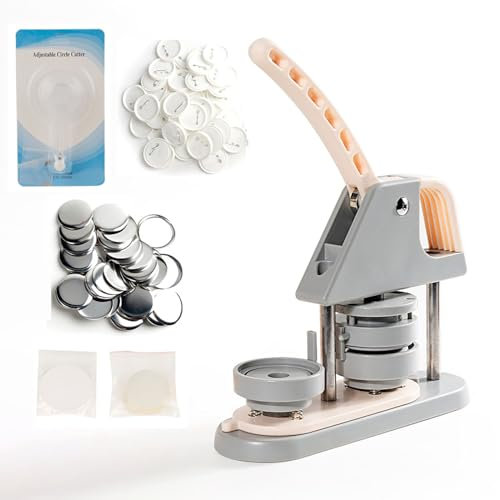 XNZJHPP Manuelle Knopfherstellungsmaschine, DIY Integrierte Rotationsabzeichenmaschine, 100 Verbrauchsmaterialien, 1 Kreisschneider (32mm)