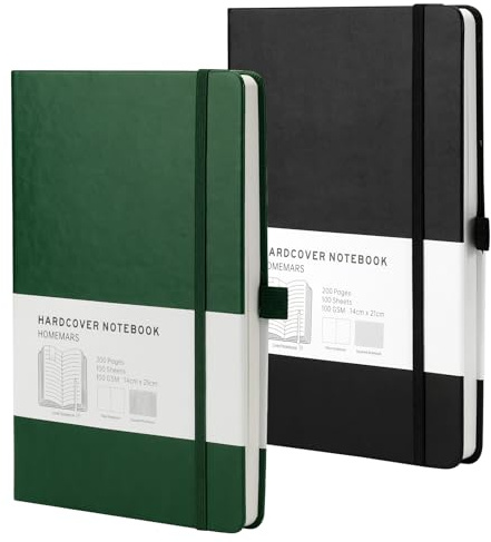 HOMEMARS Anteckningsbok, anteckningsbok, anteckningsbok, a5 anteckningsbok, A5-anteckningsbok, grön svart, 200 sidor, 100 g/m², skissbok, svart grön, 2 st, personlig dagbok, klassisk anteckningsbok