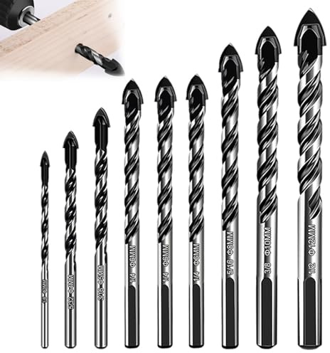 AXERHK Juego de 9 brocas para azulejos con 3/4/5/6/6/6/6/8/10/12 mm, broca de cristal para agujeros de precisión en azulejos, cristal, cerámica, madera