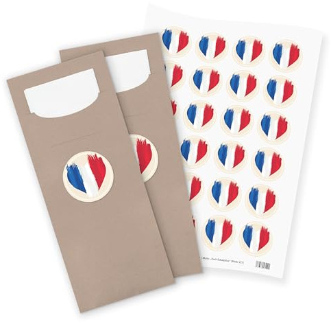 itenga 24x Bestecktaschen Pochetten aus Papier inkl. Serviette I Flagge Frankreich I 8,2 cm x 20,0 cm I geeignet für fanzösische Anlässe, Mottopartys,Geburtstage