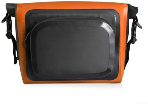 Oniissy Riñonera impermeable para ciclismo y senderismo, bolsa frontal de gran capacidad para bicicleta con revestimiento de malla de PVC, correa de hombro ajustable, compatible con manillar (naranja)