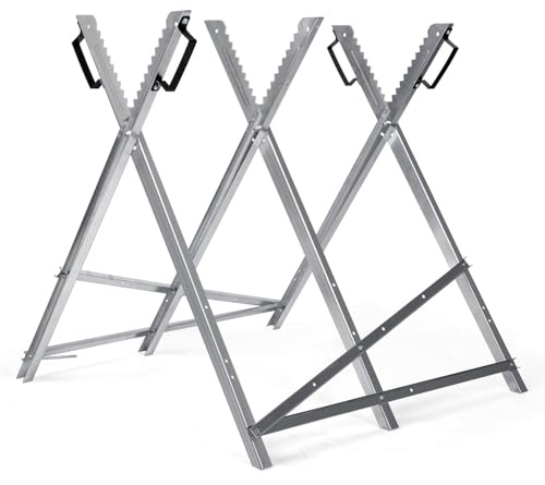 Eikuavons Sägebock für Kettensägen verzinkt, klappbarer Holzklappbock aus Metall mit 3 Zahnhaltern, bis 150 kg belastbar, sägebock holz geeignet für Baumstämme bis Ø 23 cm, kompakt faltbar