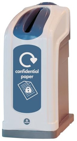 Glasdon Nexus 50 Secure Lock Confidential Waste Paper Office Recycling Bin | With Blue Sticker 50-Litre Private Document Bin – Slim Design with Keyed Lock – Confidential Paper Office Recycling Bins