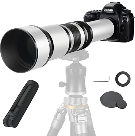JINTU 650-1300mm F8 Telephoto Zoom Lens- Manual Cameras Lens for Canon EOS Rebel T Series T8i/T7i/T7/T6/T3i/T2i/4000D/850D/2000D/1200D/SL3/SL2 5D Mark IV/6D Mark II/90D/80D/77D DSLR Cameras