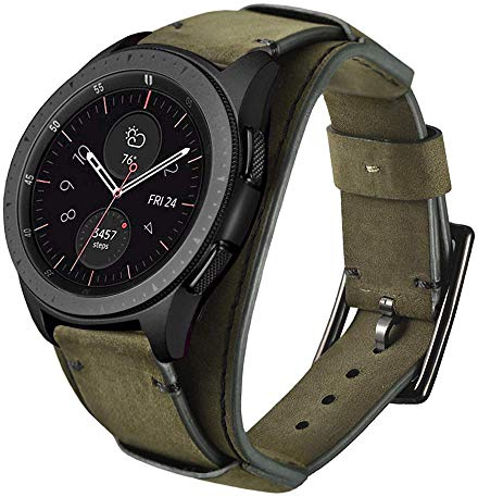 Leotop Kompatibel mit Samsung Galaxy Watch 46mm/Gear S3 Frontier/Galaxy watch 3 45mm/Classic Armband，22mm Echtes Leder Uhrenarmband Cuff Ersatz Armbänder mit für Männer Frauen(22mm, Grün)