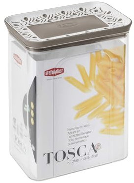 Stefanplast Tortora, Barattolo Rettangolare ermetico Linea Tosca, Palace, per Alimenti, Bianco, 2.2, 10x15,5x19,5h cm, Resina, 2,2 lt