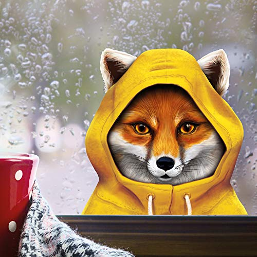 Fensterbild Tiere im Regenmantel mit Kapuze Herbst herbstlicher Fensteraufkleber Fensterdeko Regen, ca. A4 Format, Fuchs