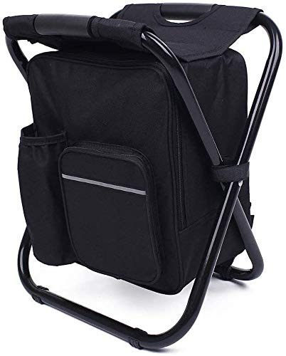 TentHome Faltbarer Campingstuhl-Rucksack mit Kühler 3 in 1 Rucksackstuhl Klappstuhl Klapphocker mit Kühltasche tragbarer Hocker für Angeln Camping Wandern Jagd Trekking Picknick BBQ Grillen Schwarz