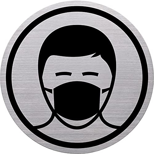 helit H6272300 - Piktogramm „Mundschutzpflicht“ the badge, aus Edelstahl, Durchmesser 115 mm, Höhe 0,5 mm, 1 Stück | Ø 115 mm, selbstklebendes Hinweisschild für Eingangsbereiche