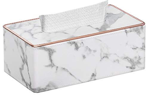 GOLRANLYE Kosmetiktücherbox, 25×13.5×9.5 cm PU-Leder Moderner Taschentuchbox Rechteckig für Badezimmer Schlafzimmer Esszimmer Büro und Mehr (weißes Marmormuster)