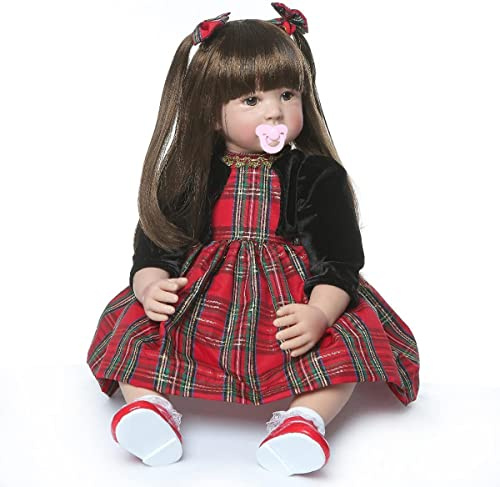 ZIYIUI 24 Zoll 60CM Reborn Babys Simulation Puppe Reborn Baby Silikon Vinyl Weich Babypuppe Langen Haare Mädchen Puppe Spielzeug Toddler Puppe