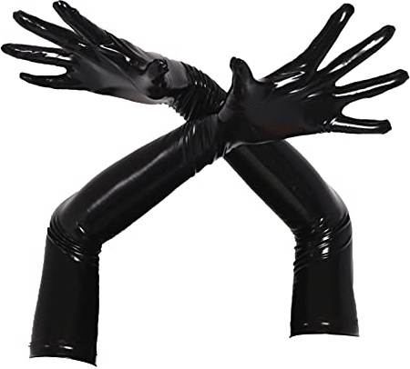 winying Damen Lange Handschuhe Glänzend Lack Leder Arm Hand Stulpen Fäustlinge Stretch Ärmel Gogo Outfits Clubwear Schwarz XL