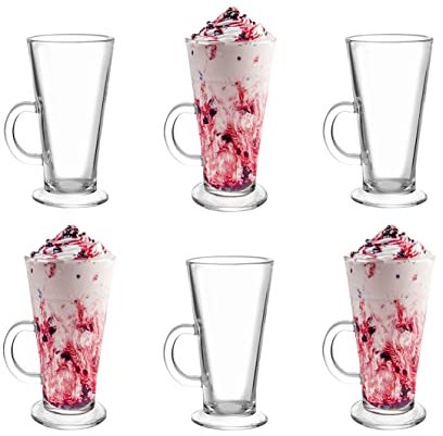 Royal Cuisine Glass Coffee Mugs Set of 6 Heat Resistant Glass Cups with Handles for Hot Drinks Stylish Latte Glasses Cappuccino Cups Tea Cups Coffee Glasses & Hot Chocolate Station Use (270ml)