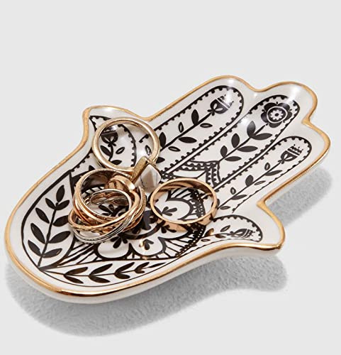 Titanape Plat à bijoux Trinket Ring en céramique Hamsa Mauvais Œil Main de Fatima Porte-clés Cendrier Plateau à bijoux Assiette Bol, Petit Décor de Maison Bohème Mignon, Cadeaux d'Anniversaire de Noël