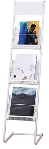 ZIMGOD Prospektständer Zeitschriftenständer 3-stufiger Zeitschriftenhalter, Metall-Ordner-Organizer L-Form, Prospektständer für Zuhause/Büro/Wohnzimmer, Schnelle Montage (Color : White)