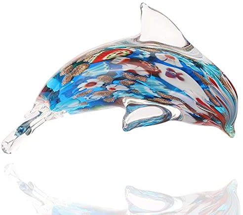 MANQILE Delfin-Figur aus Glas, handgefertigt, geblasen, Meerestier, Skulptur, Statue, Briefbeschwerer, Geschenk, Sammlerstück, Heimdekoration, Ornamente