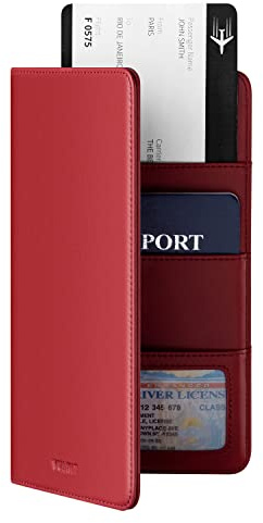 VULKIT Reisepasshülle Reisebrieftasche, Reisepasshülle aus Leder RFID-blockierender Reisedokumenten-Organizer für Frauen und Männer