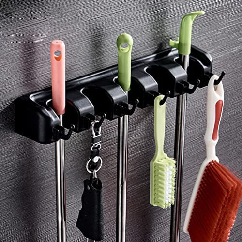 LIFKOME Colgador De Escoba Trapeador Multifuncional Organizador De Pared 5 Posiciones 6 Ganchos Fácil Instalación