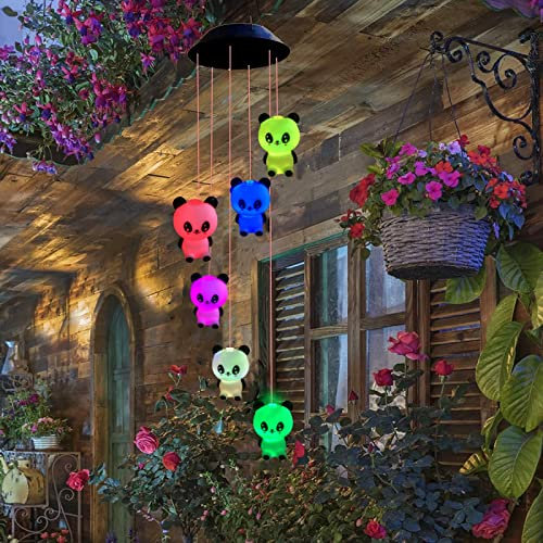 Solaire Panda Carillon Éolien,Guirlande Lumineuse de Panda en Vinyle Changement de Couleur LED Pendentif Extérieu pour Jardin Patio Terrasse Balcon Porch(Panda)