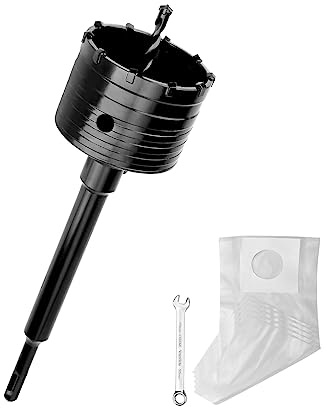 73 mm drill bit (XXL teeth) black set with 110 mm SDS plus extension and 4-edge pilot drill 8 x 110 mm, wall hole saw drill for masonry and concrete