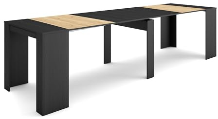 Skraut Home | Consolle allungabile | Tavolo consolle allungabile | 300 | Per 14 persone | Tavolo da pranzo | Stile moderno | Nero e rovere