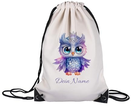 GRAZDesign Kinder Stoffbeutel Eule mit Name personalisiert - Sportbeutel für Kindergarten und Schule, Geschenk zur Einschulung, Weihnachten