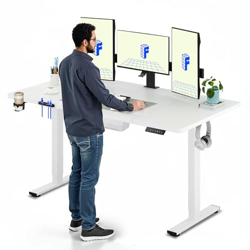 FLEXISPOT Escritorio Elevable Eléctrico 160x60cm, Mesa Escritorio Elevable, Standing Desk Regulable con Memoria, Sistema Anticolisión, Carga 100KG, Mesa Oficina para Casa, Teletrabajo y Gaming, Blanco