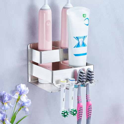 GGQ Elektrische Zahnbürstenkopf Halter, Elektrische Zahnbürste Halter Edelstahl, Aufsteckbürsten Halter Aufbewahrung, Zahnbürstenhalter Wand Ohne Bohren, Bürstenhalter Zahnpasta Halter Wandhalterung