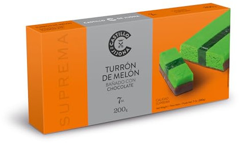 Castillo de Jijona - Turrón de Melón Bañado con Chocolate 200gr - Turrón de Chocolate - Sabor Tropical - Sin Gluten - Calidad Suprema - Receta Artesanal - Fabricado en España (Jijona)