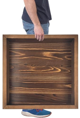 YEXEXINM 61 x 61 cm extra großes quadratisches Ottoman-Tablett, rustikales Serviertablett aus Holz, klassisches schwarzes Walnussholz, dekoratives Serviertisch für Wohnzimmer, Küche, Theke