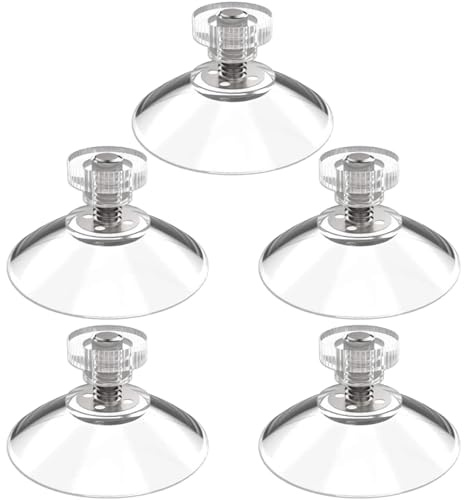 GENSMILE Ganci a Ventosa con Vite per Vetro, Confezione da 5 Ventose da 43 mm con Dado Zigrinato M4, Supporto a Ventosa Trasparente con Pulsante Tondo Filettato, Ventosa Versatile per Finestre, Auto