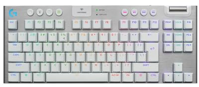 Logitech G G915 X Lightspeed TKL Teclado Gaming inalámbrico de Perfil bajo | Teclas de PBT de doble moldeado, elegante acabado en aluminio, táctil marrón GL - PC/Mac, QWERTY US INTL - Blanco