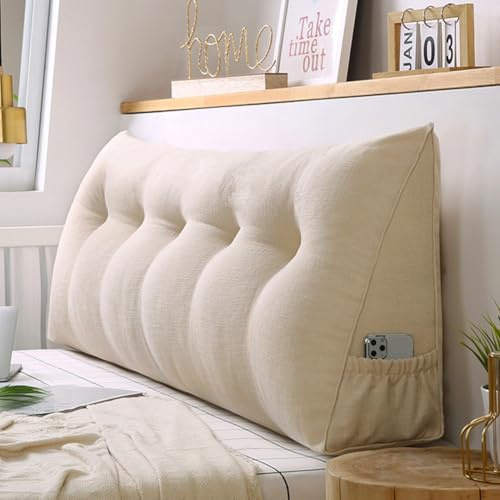 180*50*20cm Rückenkissen,Dreieckigen Kissen,Lendenkissen,Abnehmbarem | Keilkissen für Bett und Sofa geeignet, Kissen mit waschbarem Bezug und praktischem Seitenfach,Aprikosenweiß
