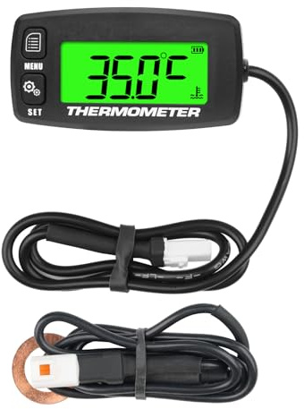 Runleader Digitales Motortemperaturmessgerät, grünes Hintergrundbeleuchtungsdisplay für Rasenmäher, Traktorgenerator, Motorrad, Kettensäge usw.