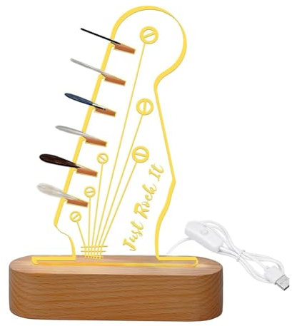 Zinueen Leuchtender Gitarren-Pick-Halter, Acryl Guitar Pick Display, Plektren & Plektrenhalter für E-Gitarren mit Hölzerner Basis - Cooles Gitarren Zubehör als Geschenk für Musiker und Gitarristen