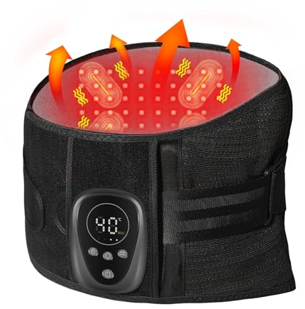 HONGJING Rückenmassagegerät Gürtel mit Rotlichttherapie für Schmerzlinderung im Unteren Rücken, Rückenstützgürtel mit Wärme und Vibrationsmassage für Bandscheibenvorfall, Skoliose, Ischias (L)