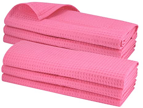 Gariella - 6er Set Geschirrtücher, Küchentücher, Rosa/Pink, 100% Baumwolle, Putztuch mit Aufhänger, 70 x 50 cm, Waffelpiqué, Gastronomiequalität, Waffelmuster, saugstark, robust