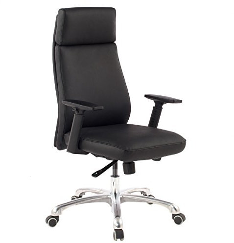 Bürostuhl Porto Echt-Leder Schwarz ergonomisch mit Kopfstütze | Design Chefsessel Schreibtischstuhl ergonomisch mit Wippfunktion | Drehstuhl mit Armlehnen X-XL 120 kg