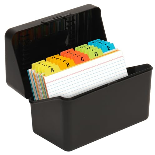 H4D 4x6 Index Card Holder with 100 Heavyweight Ruled Index Cards and 25 Plastic Dividers, Black
