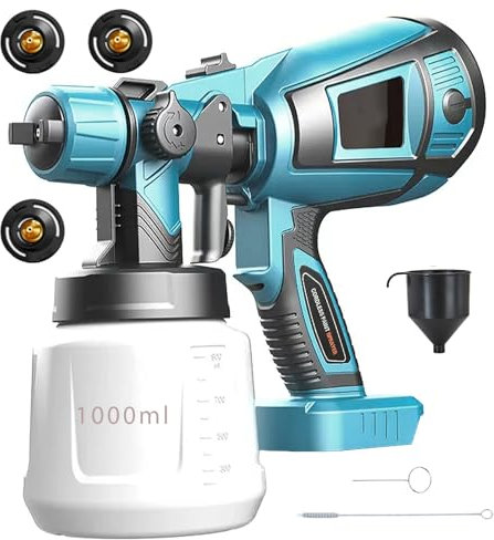 Cordless Paint Sprayer for Makita 18V Battery,1000ML Electric HVLP Fence Paint Spray Gun with 3 Spray Nozzles,for Cabinets, House, Fence, Ceiling (No Battery)