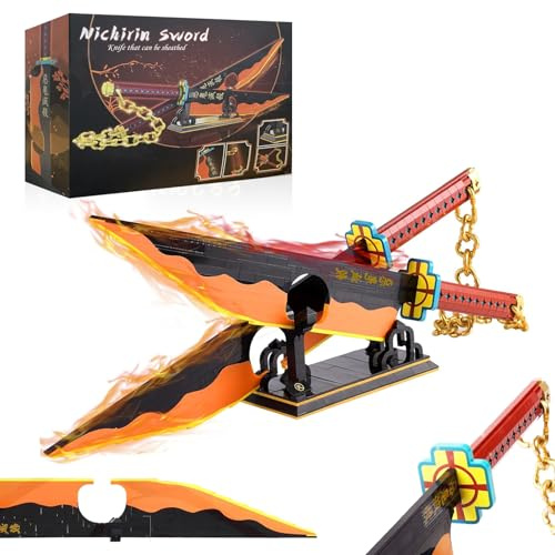 Hengrongshen Katana Demon-Slayer, 210cm Double Épée Tengen Uzui en Briques de Construction Style Ideas, Kit de 1479 Pièces avec Support, Cosplay Manga Cadeau Décoratif pour Adultes et Enfants