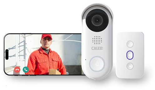 Calex - Timbre de vídeo con cámara, timbre inteligente de 2 K, cableado con timbre y función de intercomunicador, timbre con aplicación, compatible con Alexa, blanco