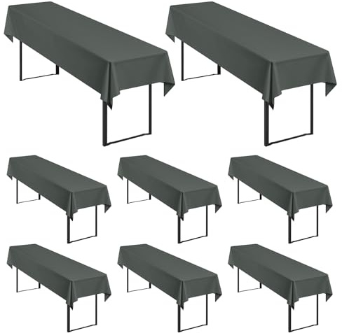 Showgeous 8 Stück Biertisch-Tischdecken für Bierzeltgarnitur, Anthrazit | 250 x 100cm, Blickdichte, waschbare Polyester-Tischdecken für 50 und 70 cm breite Biertische und Bierzeltgarnituren