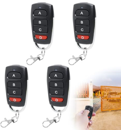 4Pcs 433MHz Universal Garage Door Remote Fob 4-Button Wireless Cloning RF Transmitter Keychain for Electric Gate Opener Replacement