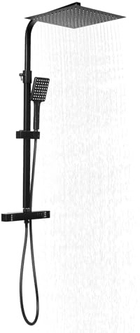 Sistema de ducha con termostato, grifo de ducha, juego completo, juego de ducha de lluvia con grifo, columna de ducha ajustable, ducha de lluvia, ducha de mano, manguera de ducha y soporte