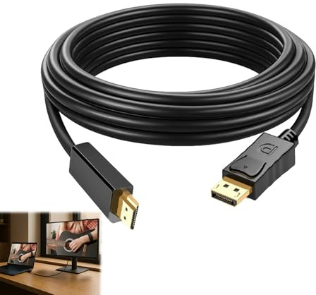 1.8M Gold-Plated Displayport to HDM1 Cable Adapter, 4K Display Port to HDM1 Cable, Displa yport to Ultra High Definition Multimedia Interface Lead, Compatible with PC, Laptop, TV, Monitor, Projector