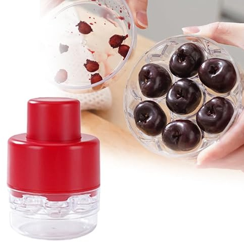 Kirschentkerner Werkzeug, 2025 Neu 7-in-1 Kirschentkerner-Handbuch Werkzeug, Kein Griff Design Cherry Pitter Tragbarer Push Down Kirschkernentferner für Küche, Picknick (Rot)