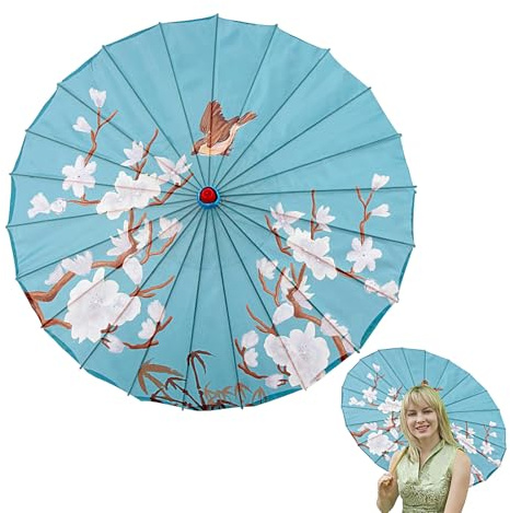 Générique Parapluie Parasol | Parapluie Huilé Artisanal 80 cm Motif Fleur de Prunier,Fait Main Portable Résistant au Vent Tissu Soieux Accessoires de Danse Costume Cosplay pour Fêtes Voyage
