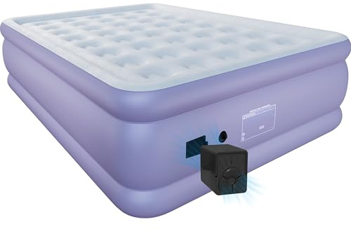 HikerSKY Luftmatratze 2 Personen mit Elektro-Pumpe, 54cm Hohe Doppelte Luftmatratze mit Tragegurt, Selbstaufblasende Bettmatte für Camping, Garten, Gästezimmer (Violett, 202x153x54cm)
